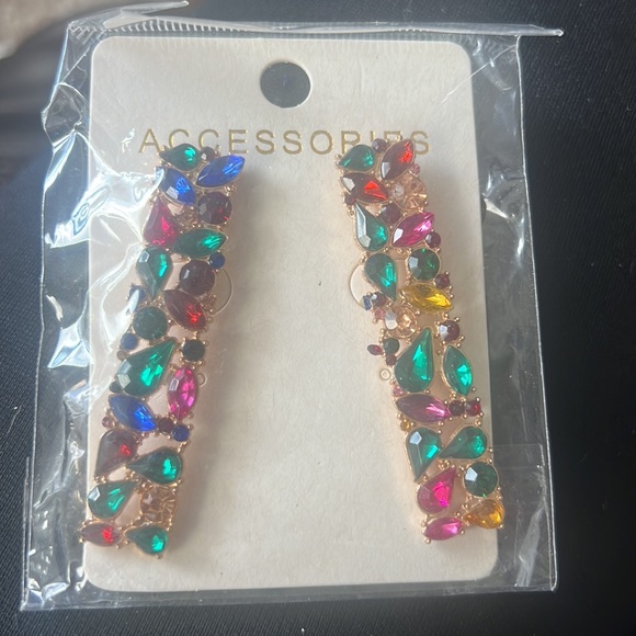 Earrings for Women Rhinestone Teardrop Rectangle Dangle Statement Earrings - Picture 2 of 2